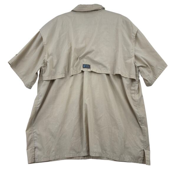 Okeefes Reef Fishing Shirt Mens Size 2XL Khaki Tan Brook Trout Button Up Vented - Picture 6 of 10